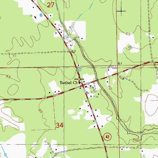 Topographic Map of Bethel Baptist Church, LA