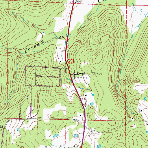 Topographic Map of Swaims Chapel, AR
