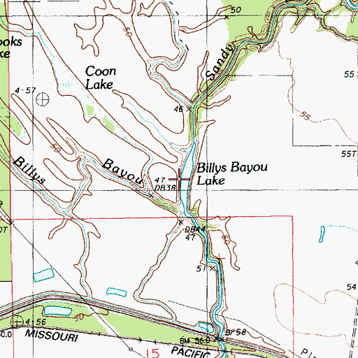 Topographic Map of Billys Bayou Lake, LA