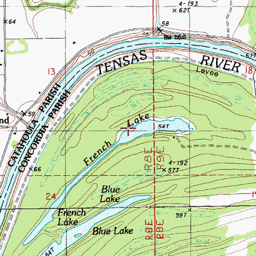 Topographic Map of Blue Lake, LA