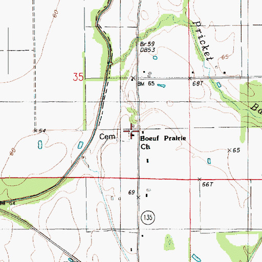 Topographic Map of Boeuf Prairie Methodist Church, LA