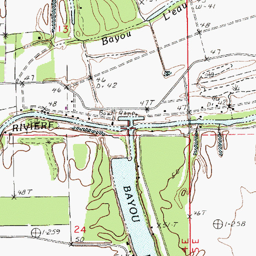 Topographic Map of Bayou Bourbeux, LA