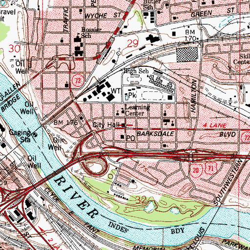 Topographic Map of Bossier City, LA