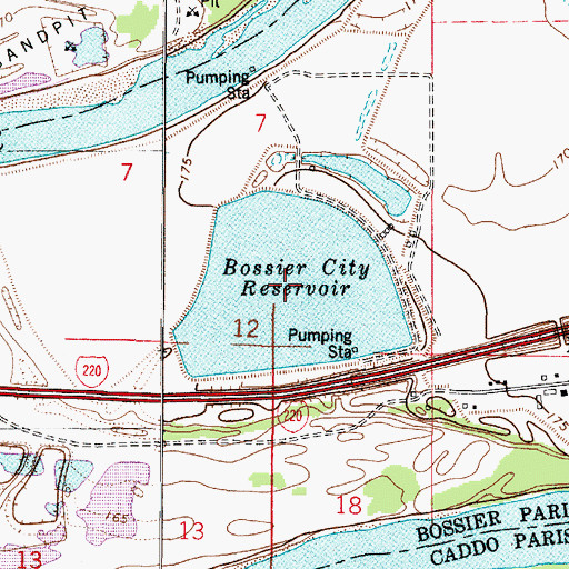 Topographic Map of Bossier City Reservoir, LA