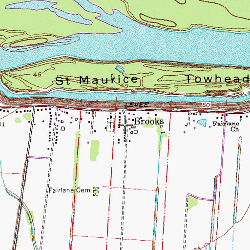 Topographic Map of Brooks, LA