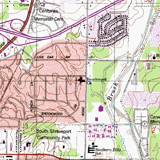 Topographic Map of Brookwood Baptist Church, LA