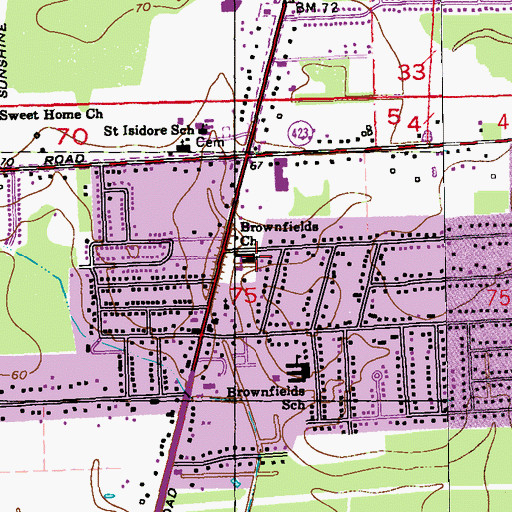 Topographic Map of Brownfields Baptist Church, LA