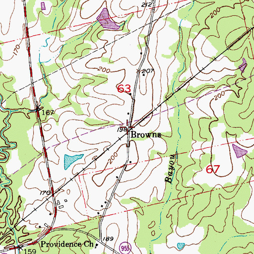 Topographic Map of Browns, LA