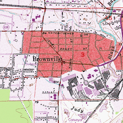Topographic Map of Brownsville, LA