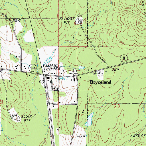 Topographic Map of Bryceland, LA