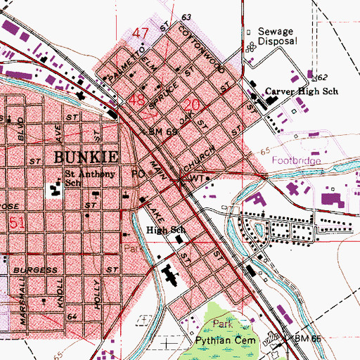 Topographic Map of Bunkie, LA