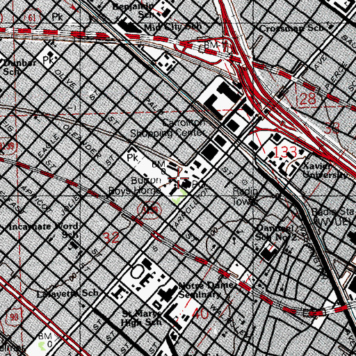 Topographic Map of Burton Boys Home, LA