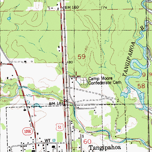 Topographic Map of Camp Moore Confederate Cemetery, LA