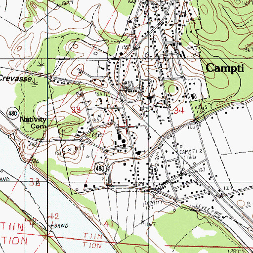 Topographic Map of Campti, LA