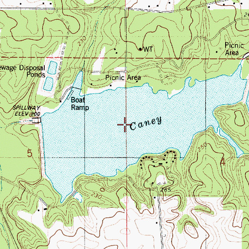 Topographic Map of Caney Lakes, LA