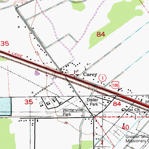 Topographic Map of Carey, LA