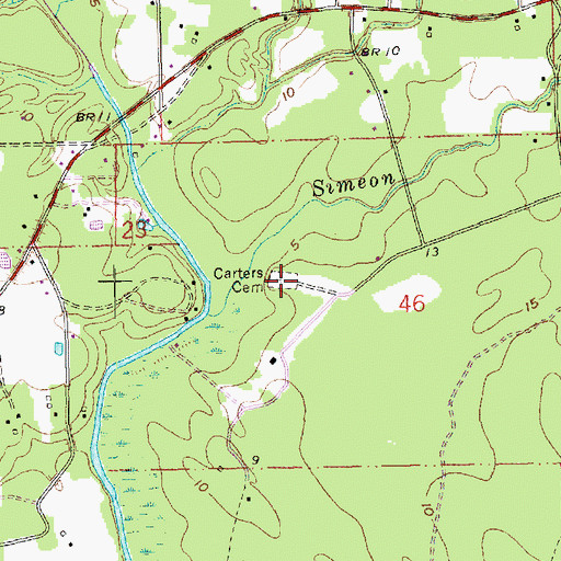 Topographic Map of Carters Cemetery, LA