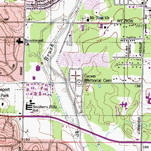 Topographic Map of Carver Memorial Cemetery, LA