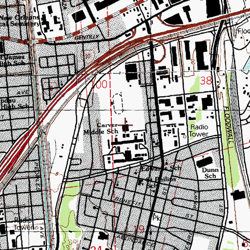 Topographic Map of G W Carver High School, LA