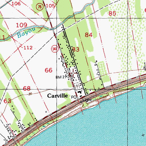 Topographic Map of Carville, LA