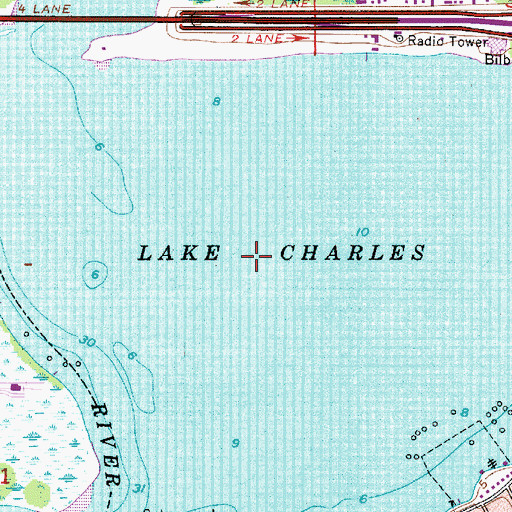 Topographic Map of Lake Charles, LA