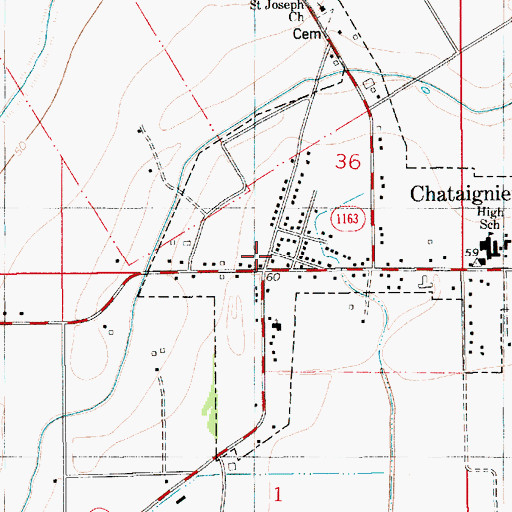 Topographic Map of Chataignier, LA