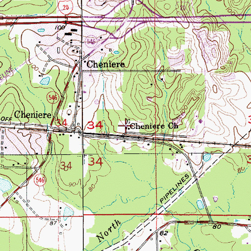 Topographic Map of Cheniere Baptist Church, LA
