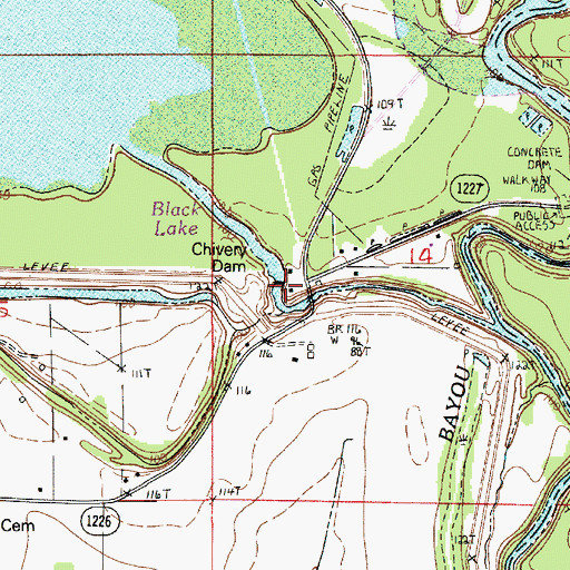 Topographic Map of Chivery Dam, LA