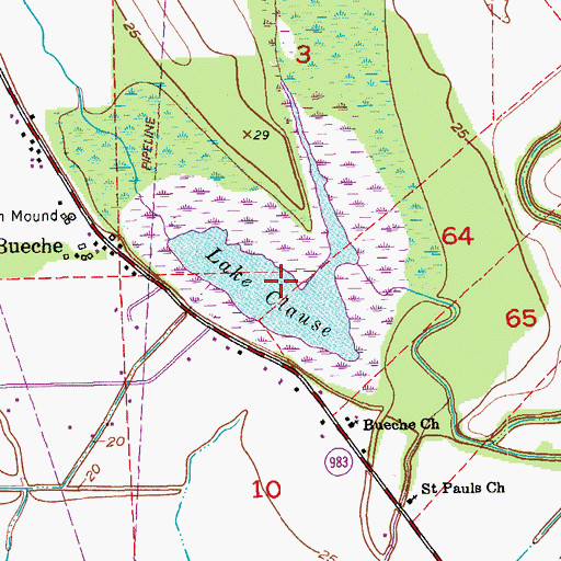 Topographic Map of Lake Clause, LA