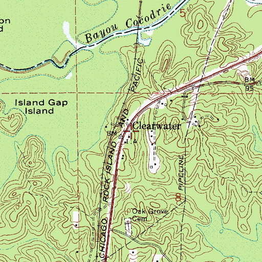 Topographic Map of Clearwater, LA