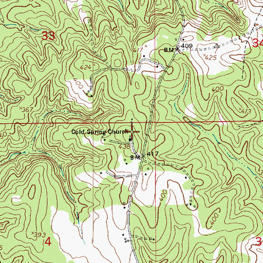 Topographic Map of Cold Springs Baptist Church, LA