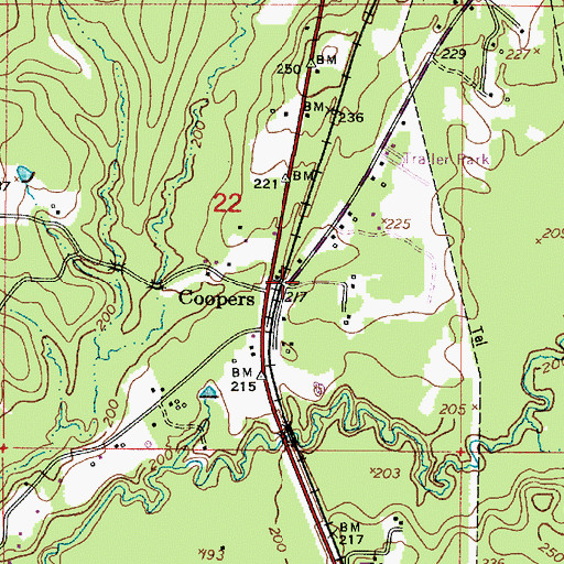 Topographic Map of Coopers, LA