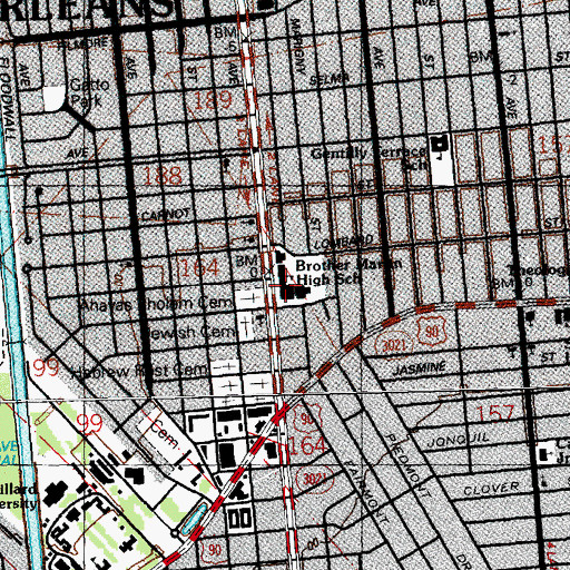 Topographic Map of Brother Martin High School, LA