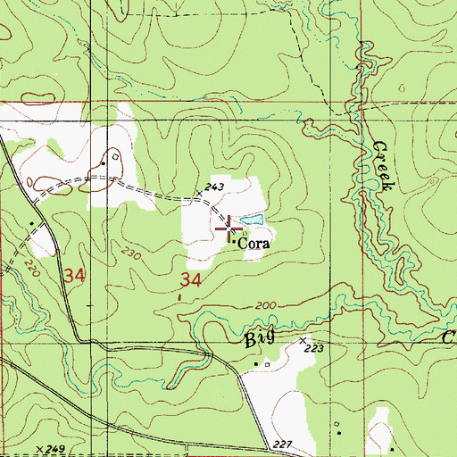 Topographic Map of Cora, LA