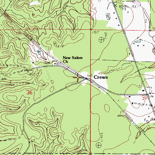 Topographic Map of Crews, LA