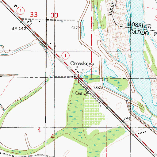 Topographic Map of Crosskeys, LA