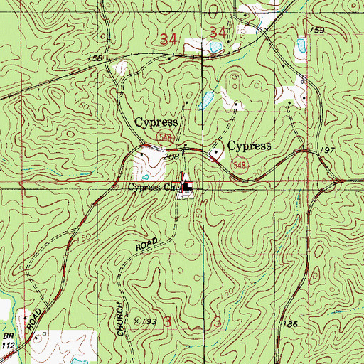 Topographic Map of Cypress Baptist Church, LA