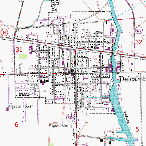 Topographic Map of Delcambre, LA