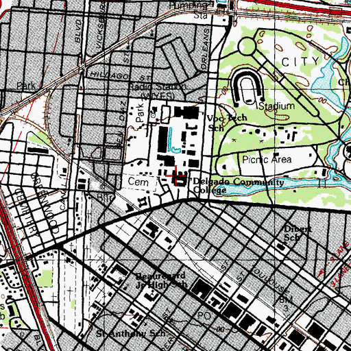Topographic Map of Delgado Community College, LA