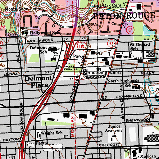 Topographic Map of Delmont Place, LA