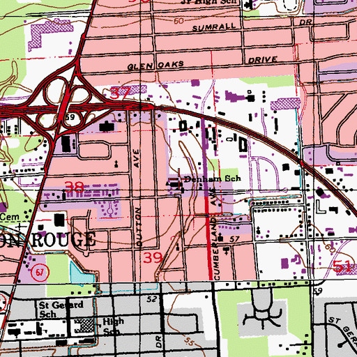 Topographic Map of Claiborne Elementary School, LA