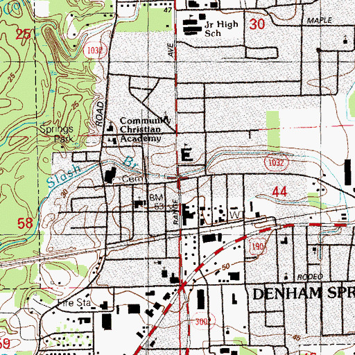 Topographic Map of Denham Springs, LA