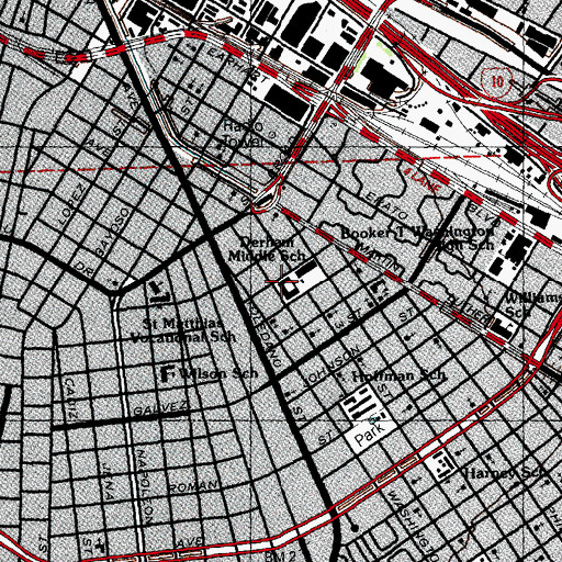 Topographic Map of Derham Middle School, LA