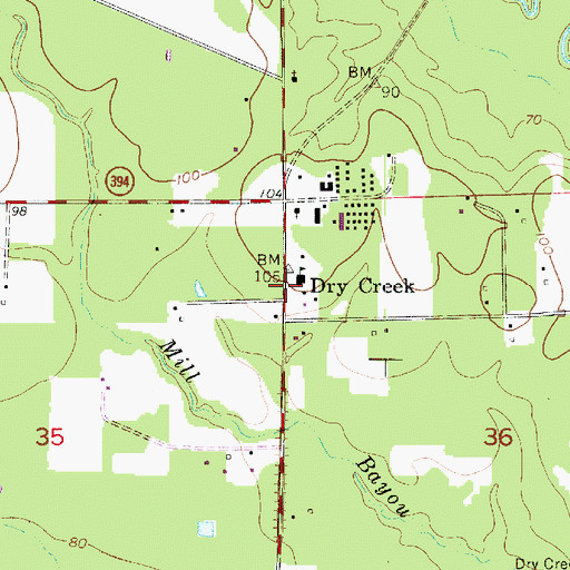 Topographic Map of Dry Creek, LA