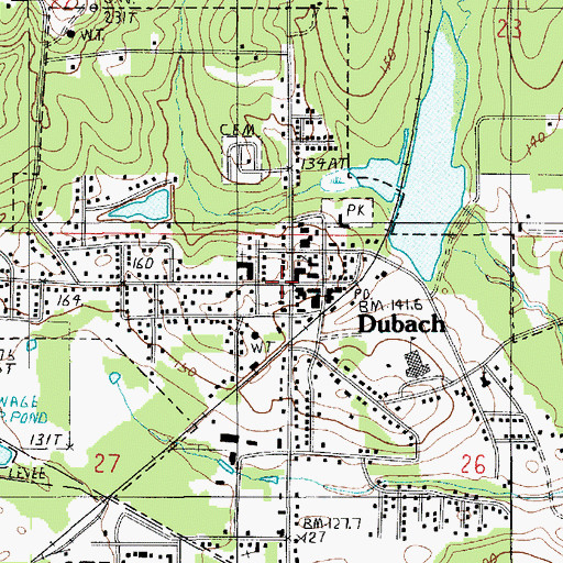 Topographic Map of Dubach, LA