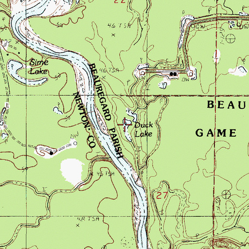 Topographic Map of Duck Lake, LA