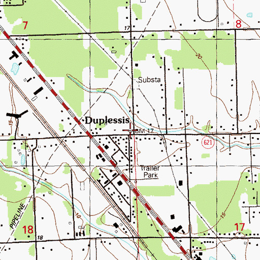Topographic Map of Duplessis, LA