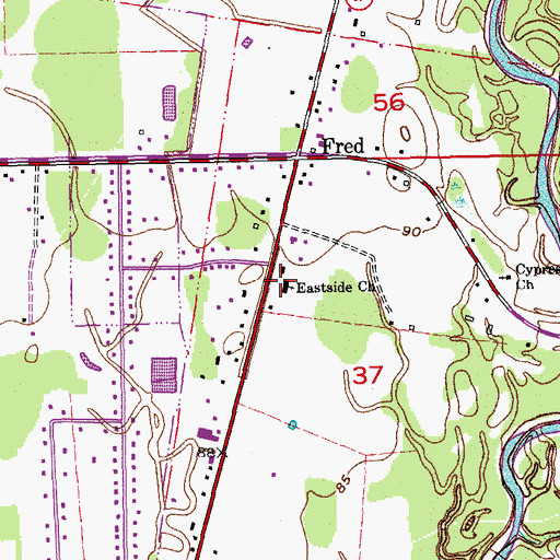 Topographic Map of Eastside Baptist Church, LA