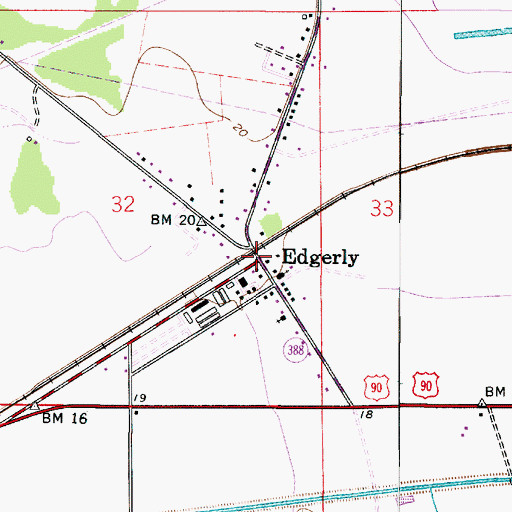 Topographic Map of Edgerly, LA