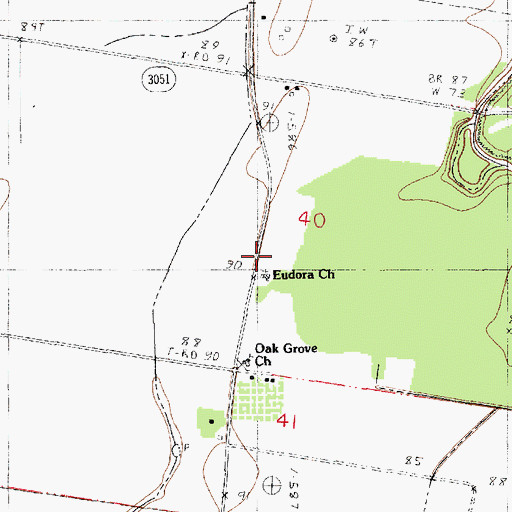 Topographic Map of Eudora Church, LA